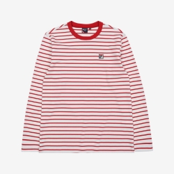 Fila Striped Round - Miesten T Paita - TummanPunainen | FI-31748